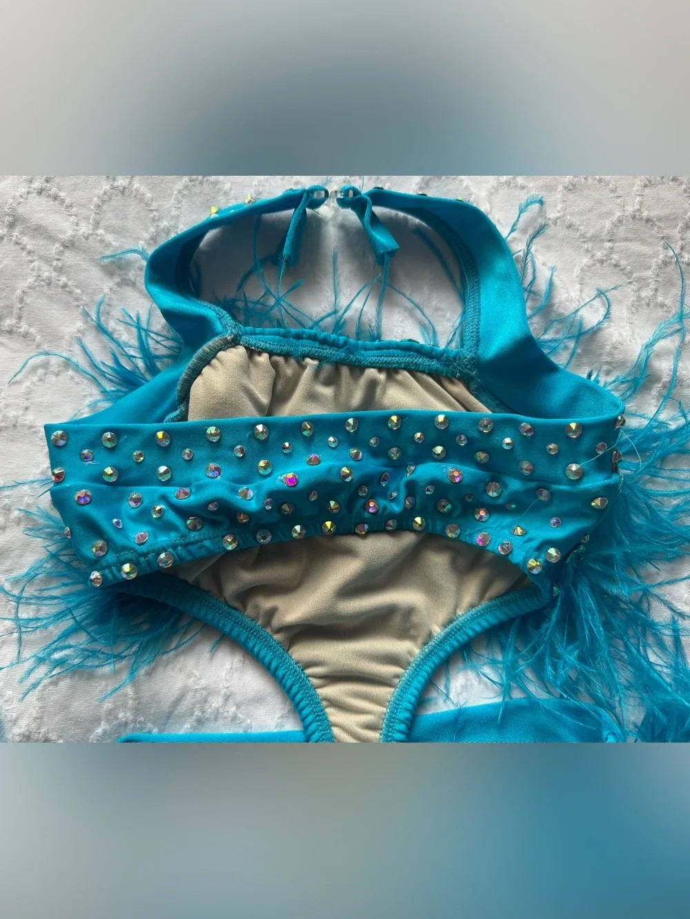 Pumpers Dance Costume Blue Rhinestone Feathers Youth